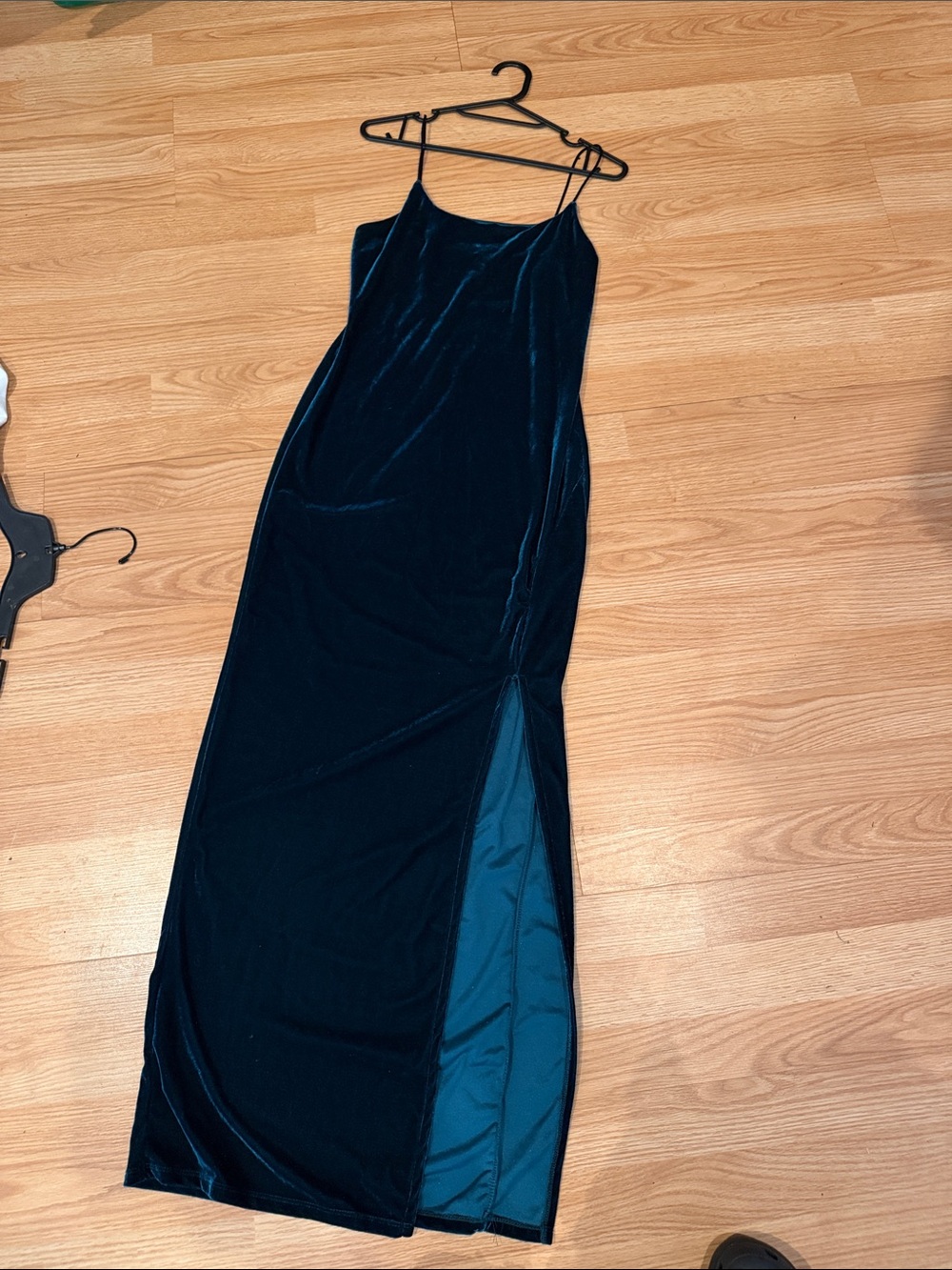 Satin-Back Velvet Maxi Slip Dress in Deep Teal